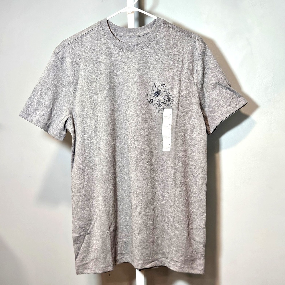 NWT Goodfellow & Co Women's Size M Heathered Gray T-shirt Floral Motif